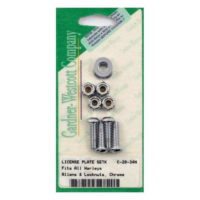 Gardner-Westcott License Plate to Bracket Mount Kit. Chrome. Lock Nuts – Universal