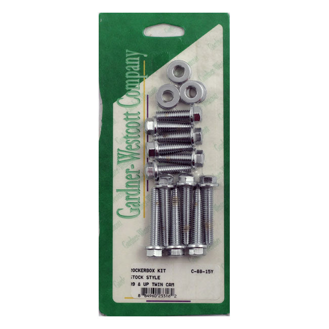 Gardner-Westcott Rocker Box Top Bolt Kit. Flanged Hex, Chrome – 1999–2017 Twin Cam