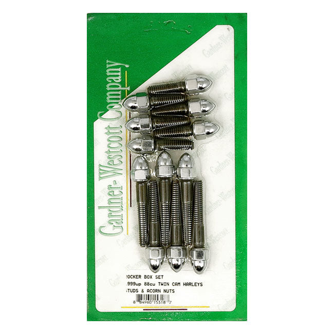 Gardner-Westcott Rocker Box Top Bolt Kit. Low Crown Acorn, Chrome – 1999–2017 Twin Cam