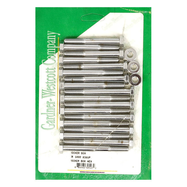 Gardner-Westcott XR Sportster Rocker Box Bolt Kit. Hex, Chrome – All XR1000/XR750 Sportsters