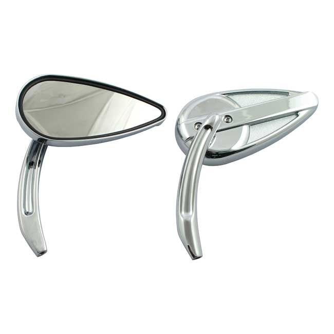 MCS Retro Teardrop Mirror Set. Chrome, Aluminum Grooved Stem – 65-UP H-D