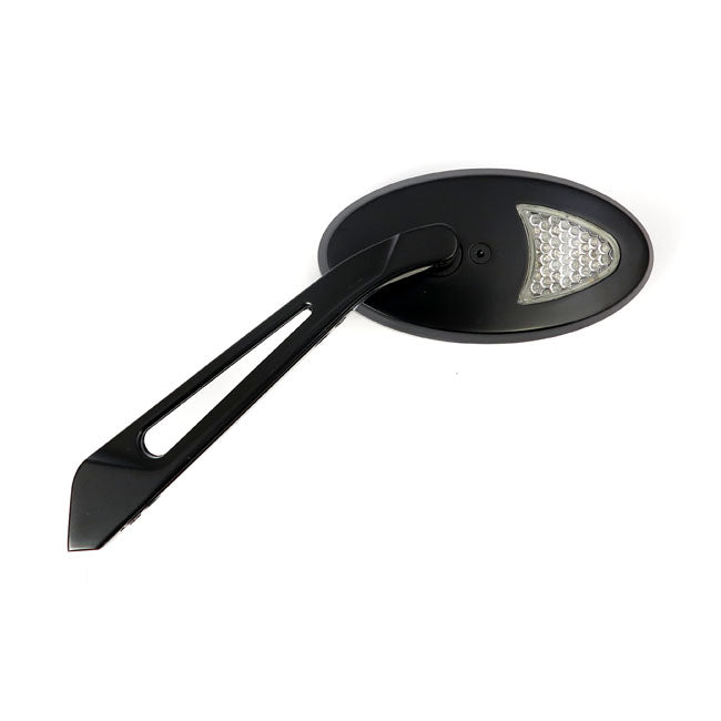 MCS LED Cateye Turn Signal Mirror Set. Black, Amber Front Lens – 65-UP H-D