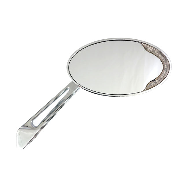 MCS Cateye LED Turn Signal Mirror Set. Chrome – 65-UP H-D