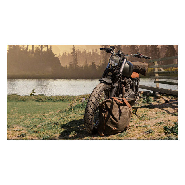 Longride ''Old Chopper'' Waxed Cotton Saddlebag. Khaki – Royal Enfield: Interceptor 650; Royal…