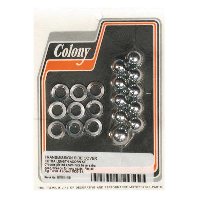 Colony Transmission Side Cover Screw Kit. Deep Acorn Chrome – 1936–1986 4-Speed Big Twin