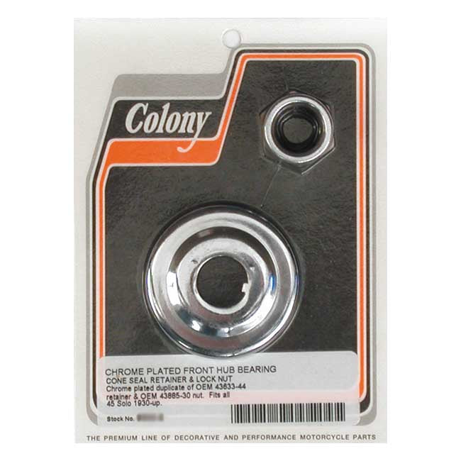 Colony Wheel Bearing Cone Seal Retainer & Nut Kit. Chrome – 1930–1952 45" (750cc) Solo Flathead
