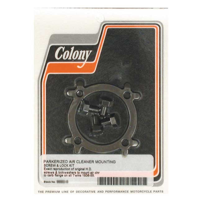 Colony Linkert Air Cleaner Mount Screw & Lock Kit. Black – 1936–1954 Big Twin