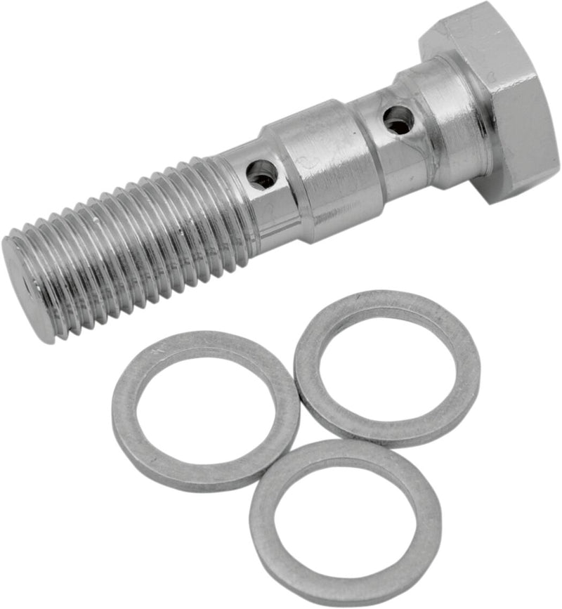 Drag Specialties Universal Chrome Steel Banjo Bolt Silver Standard Double