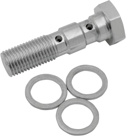 Drag Specialties Universal Chrome Steel Banjo Bolt Silver Standard Double