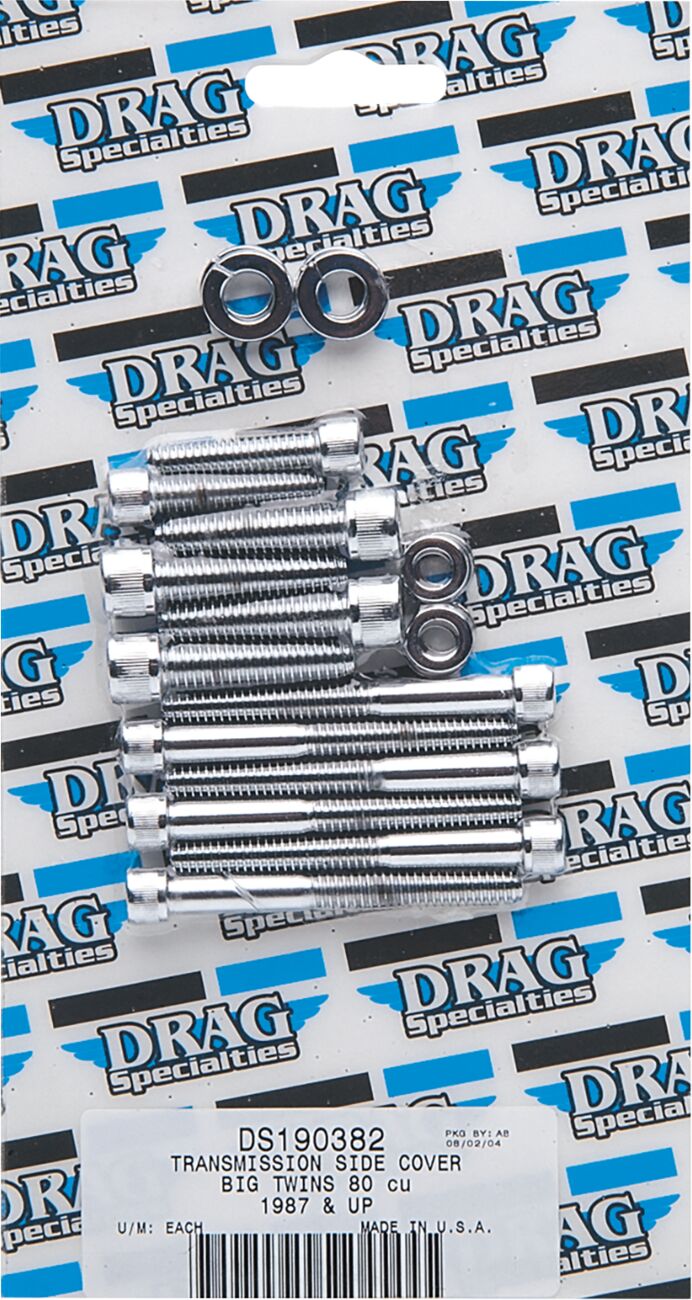 Drag Specialties Transmission Side Cover Bolt Set Chrome Silver Knurled Socket-Head - MK344