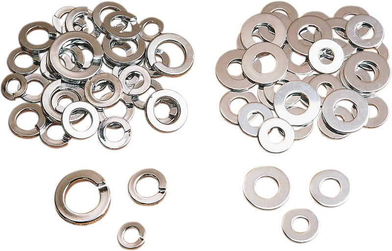 Drag Specialties Washers Washer Kit Silver Lock 36 Pack