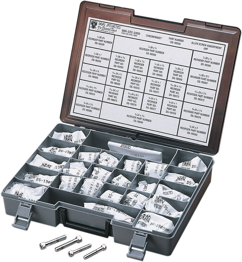 Drag Specialties Fine-Thread Socket-Head Bolt Assortment Kit Chrome Polished Silver Knurled Smooth - MK203