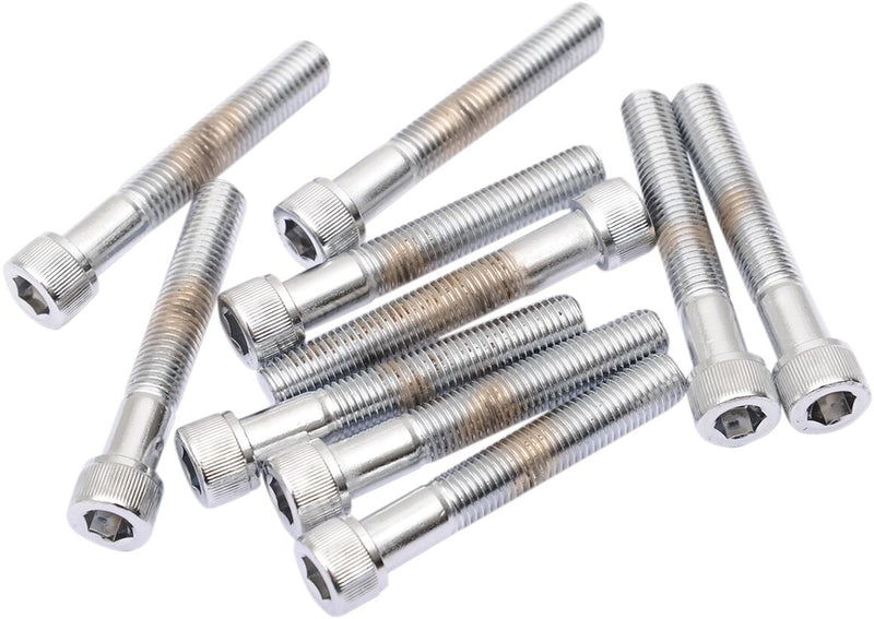 Drag Specialties Replacement Fine Thread Socket-Head Bolts Chrome Polished Silver Knurled 10 Pack - MPB233