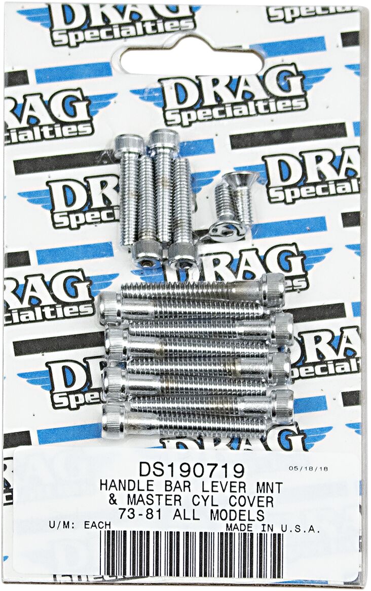 Drag Specialties Handlebar Lever and Master Cylinder Cover Bolt Set Chrome Silver Knurled Socket-Head Handlebar Lever Mount - MK138