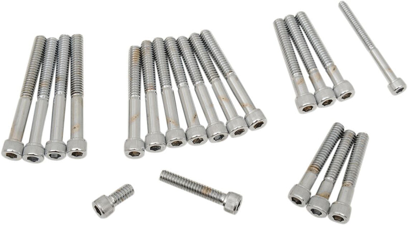 Drag Specialties Cam/Primary Cover Bolt Set Chrome Silver Knurled Socket-Head Cam Cover - MK162