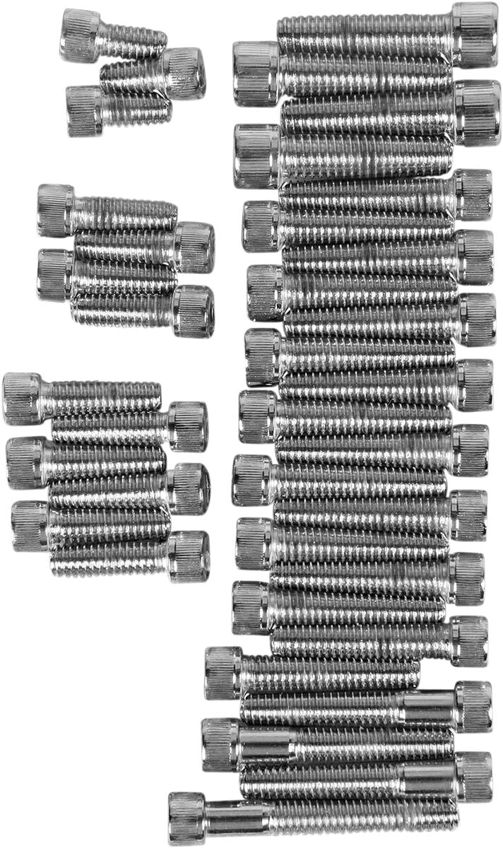 Drag Specialties Cam/Primary/Transmission Cover Bolt Set Chrome Silver Knurled Socket-Head Cam Cover Derby Cover - MK142