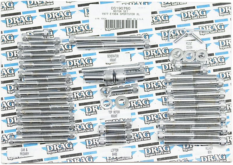 Drag Specialties Motor Bolt Set Chrome Silver Knurled Socket-Head - MK101