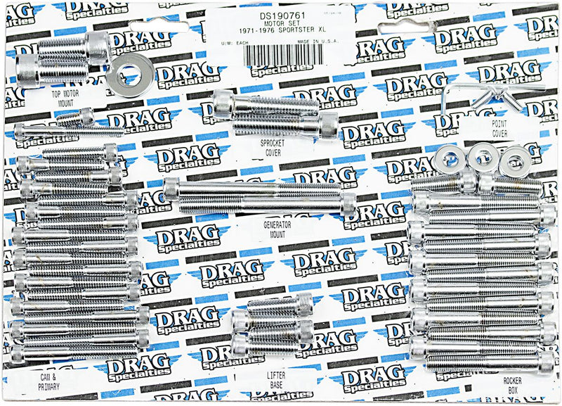 Drag Specialties Motor Bolt Set Chrome Silver Knurled Socket-Head - MK118