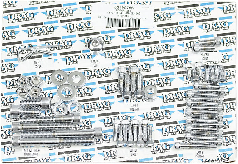Drag Specialties Motor Bolt Set Chrome Silver Knurled Socket-Head - MK109