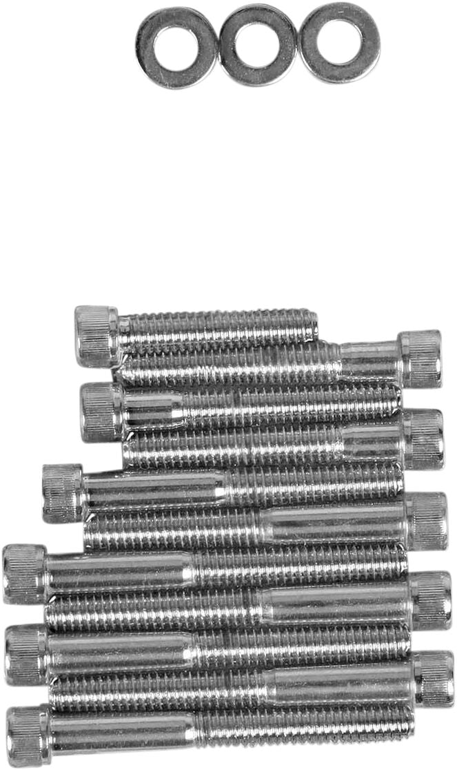 Drag Specialties Cam Cover Bolt Kit Chrome Silver Knurled Socket-Head Steel - MK249
