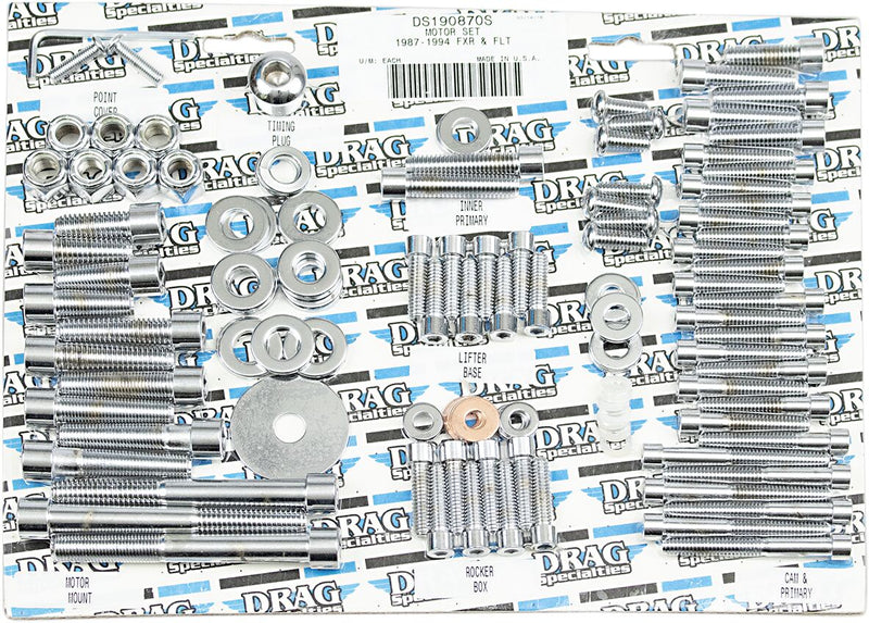Drag Specialties Complete Motor Bolt Kit Chrome Silver Smooth Socket-Head Steel - MK108S