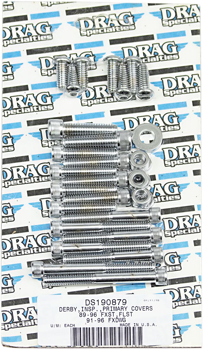 Drag Specialties Inner and Outer Primary/Derby/Inspection Covers Bolt Set Chrome Silver Knurled Socket-Head Derby Cover Inner Primary Cover