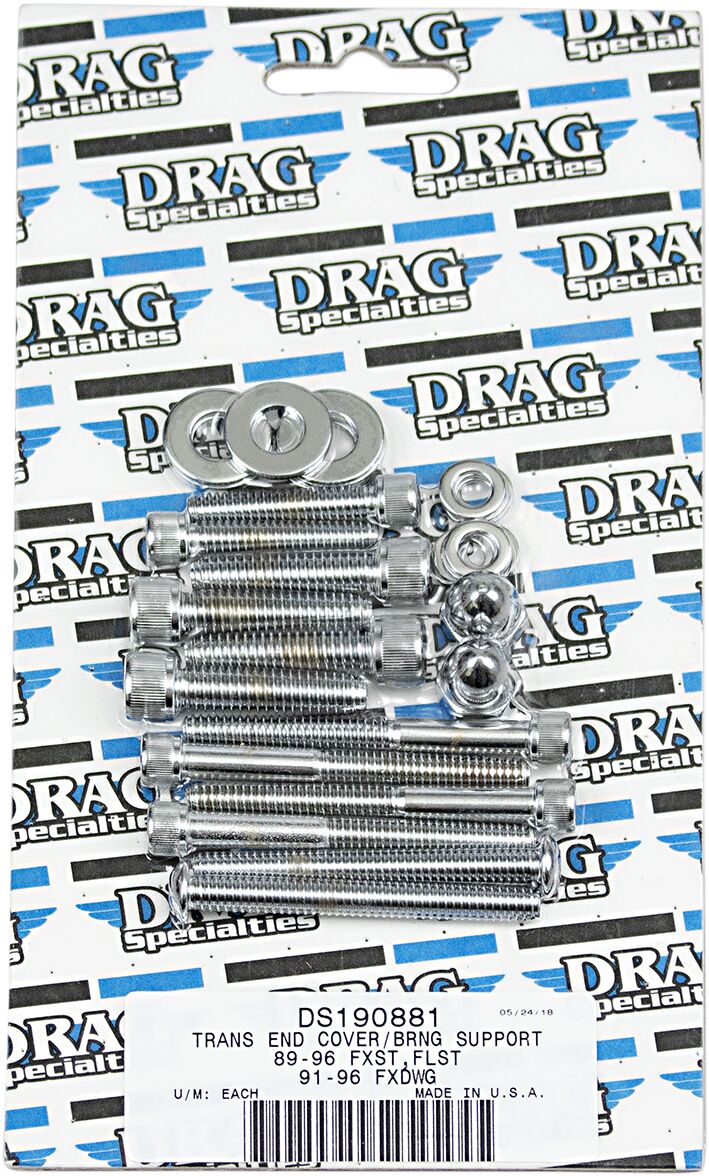 Drag Specialties Transmission End Cover and Bearing Support Plate Bolt Set Chrome Silver Knurled Socket-Head