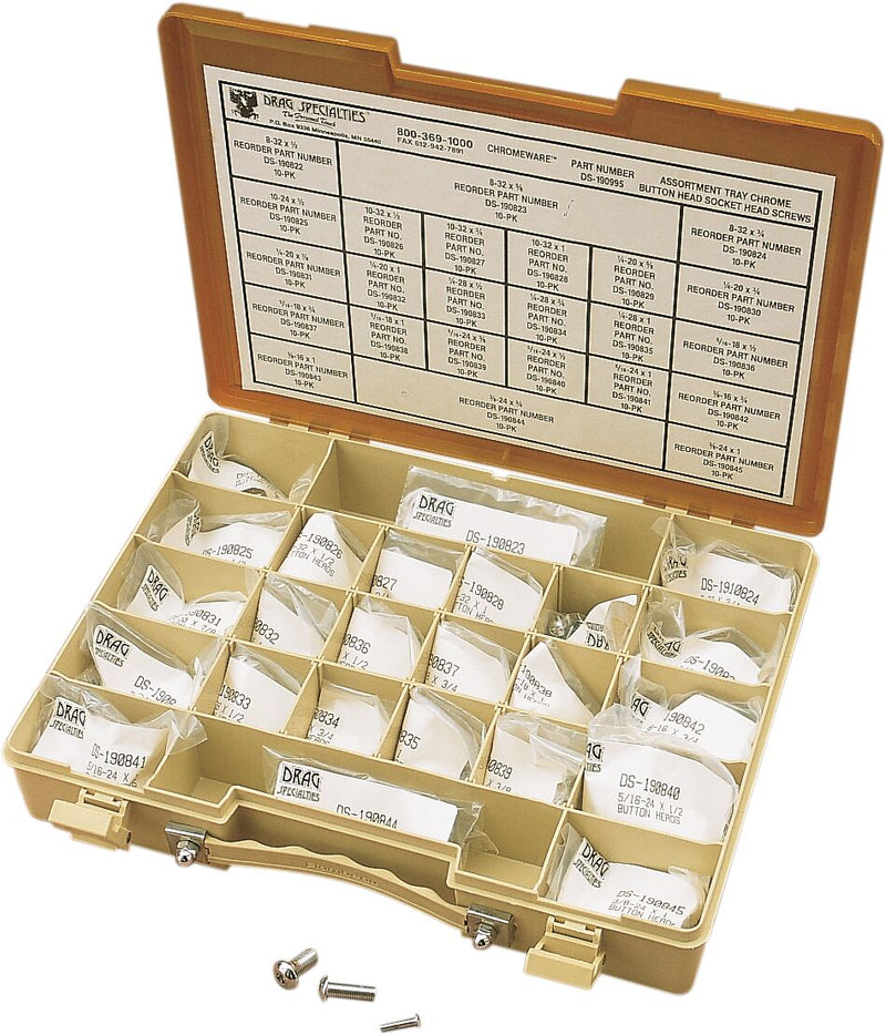 Drag Specialties Button Head Bolt Assortment Kit Chrome Polished Silver
