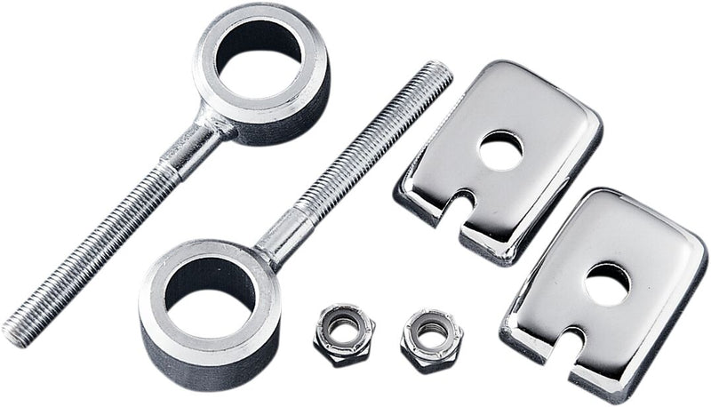 Drag Specialties Rear Axle Adjuster Assembly Chrome Silver Pair