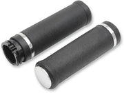 Drag Specialties Rubber Grips with Accent Rings and End Caps Black Chrome Cable Closed End Aluminium Pair