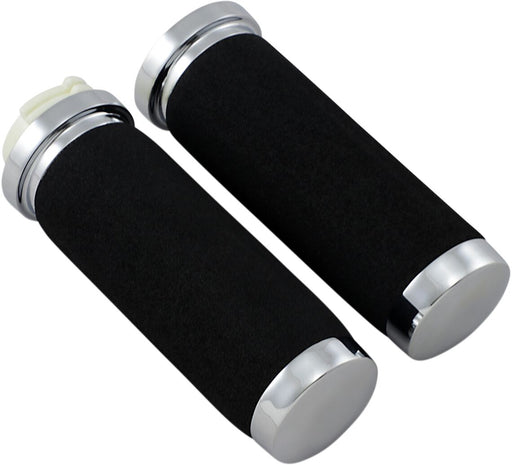 Drag Specialties Sundance® Grips Black Chrome Cable Closed End Foam Neoprene Pair