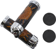Drag Specialties Skull Grips Black Brown Cable Closed End Foam Leather Pair Black| Brown| Chrome| Red