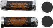 Drag Specialties Skull Grips Black Brown Cable Closed End Foam Leather Pair