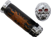 Drag Specialties Skull Grips Black Brown Cable Closed End Foam Leather Pair Black| Brown| Chrome| Red - 17-0505CDTS