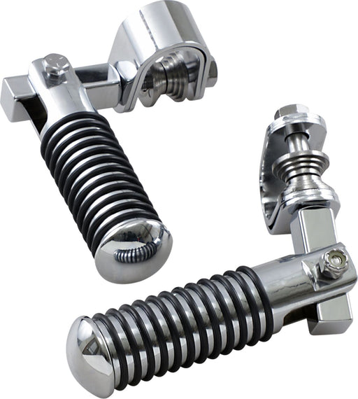 Drag Specialties Clamp Mount Foot Pegs Sundance® Black Chrome Silver U-Clamp Folding Steel Pair