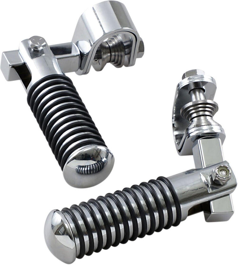 Drag Specialties Clamp Mount Foot Pegs Sundance® Black Chrome Silver U-Clamp Folding Steel Pair - 362035
