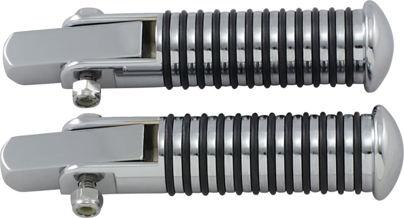 Drag Specialties Stud Mount Foot Pegs Sundance® Black Chrome Silver Studded Folding Steel Pair