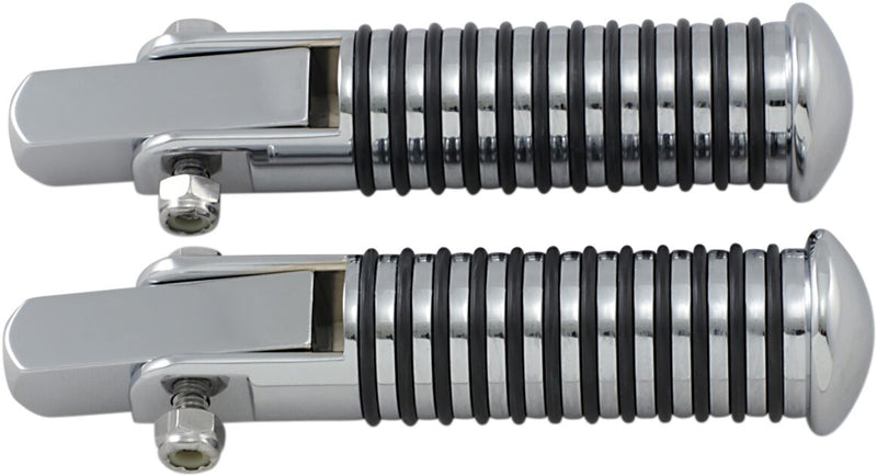 Drag Specialties Stud Mount Foot Pegs Sundance® Black Chrome Silver Studded Folding Steel Pair