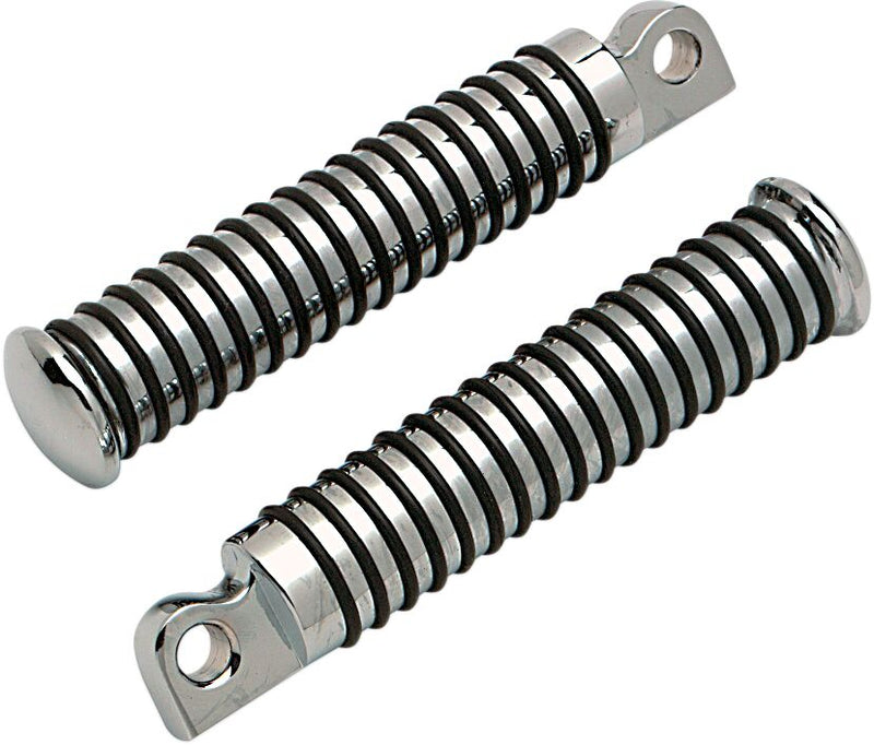 Drag Specialties Sundance® Foot Pegs Black Chrome Silver Male O-Ring 130 mm (5") Neoprene Steel Pair