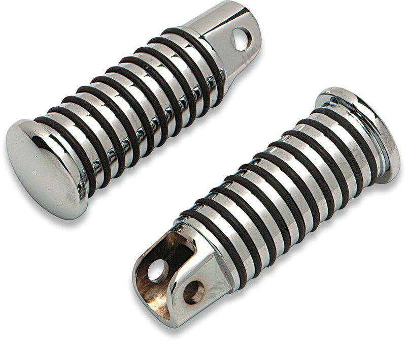 Drag Specialties Sundance® Foot Pegs Black Chrome Silver Female O-Ring Large Neoprene Steel Pair - 17-0311-BX-LB2