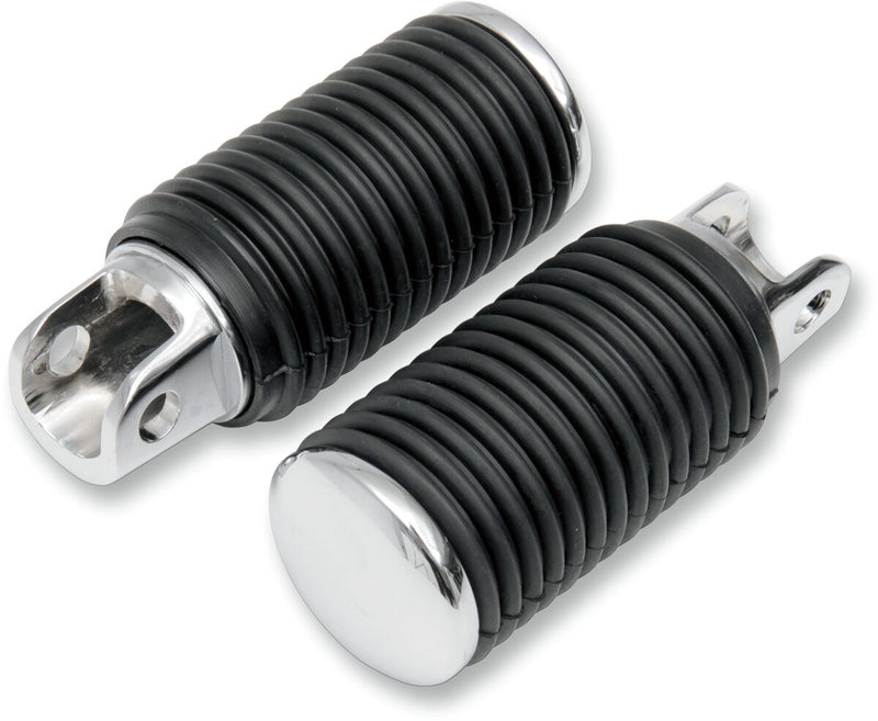 Drag Specialties Chrome Foot Pegs with Rubber Sleeves Black Rubber Sleeved Large Steel Pair