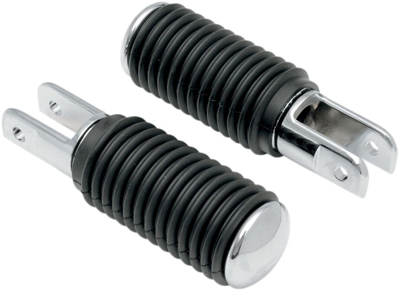 Drag Specialties Chrome Foot Pegs with Rubber Sleeves Black Rubber Sleeved Small Steel Pair