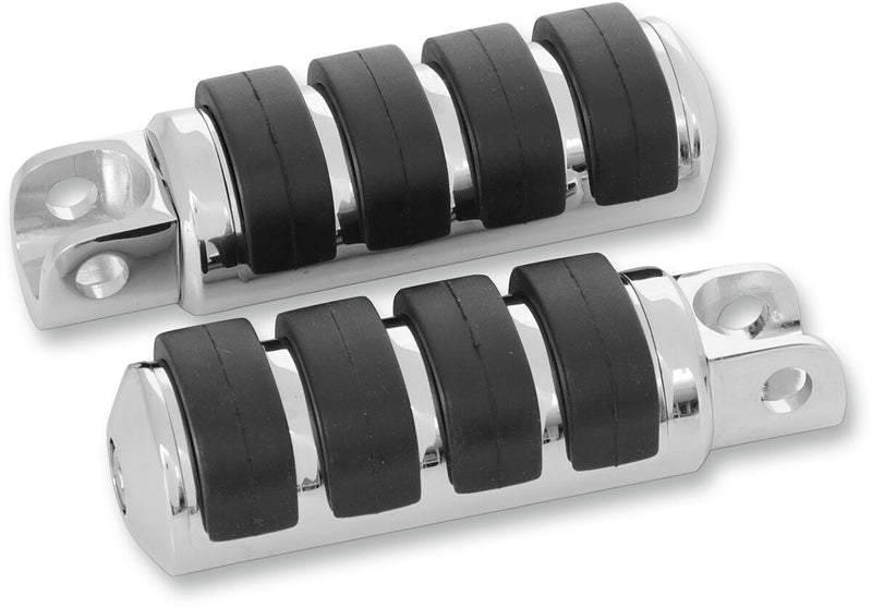 Drag Specialties Soft-Ride Foot Pegs Black Chrome Silver Female Large Billet Aluminium Neoprene Pair - 361046-BC310