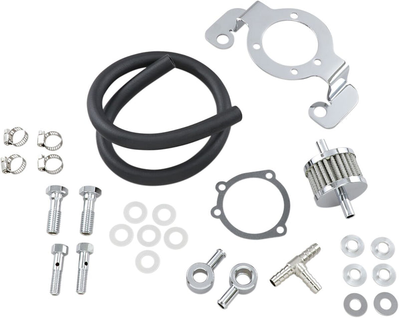 Drag Specialties Crankcase Breather with Support Bracket Kit Crankcase Breather/Support Bracket Kit Black Chrome Silver