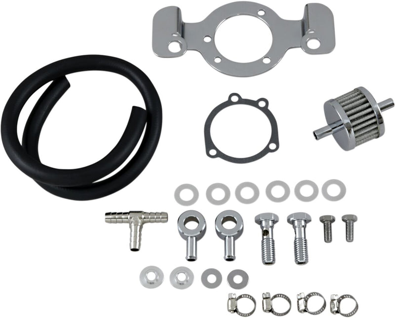 Drag Specialties Crankcase Breather with Support Bracket Kit Crankcase Breather/Support Bracket Kit Black Chrome Silver - 120087-BC514