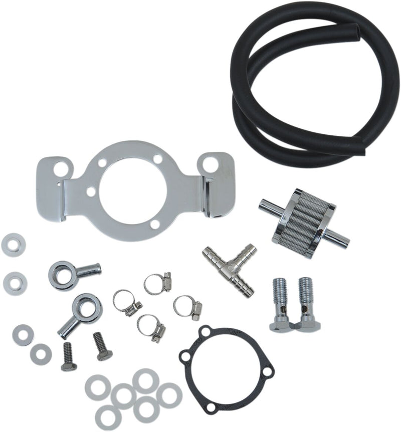 Drag Specialties Crankcase Breather with Support Bracket Kit Crankcase Breather/Support Bracket Kit Black Chrome Silver