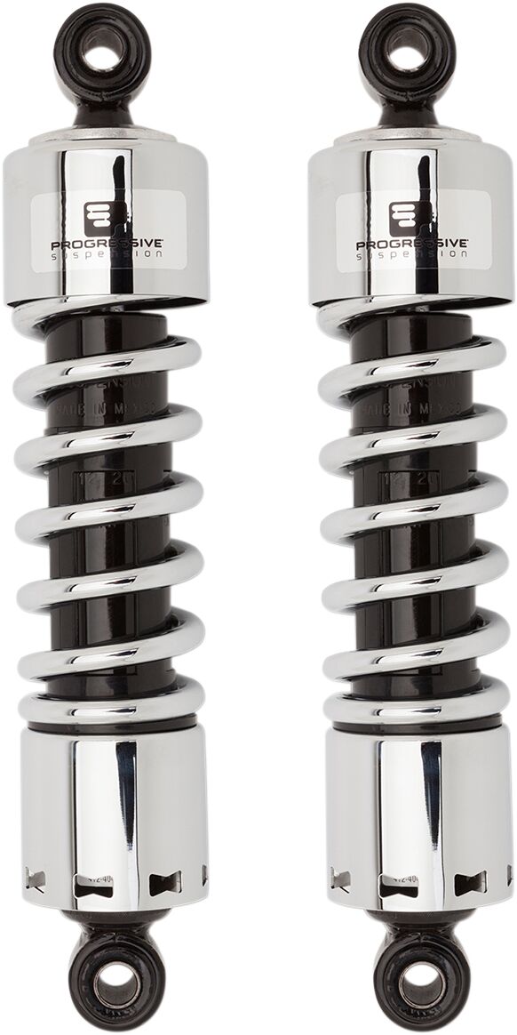 Progressive Suspension 412 Series Shocks 412 Series without Covers Shock Absorber Black Chrome Rear Coilover Monotube Steel Pair - 412-4036C