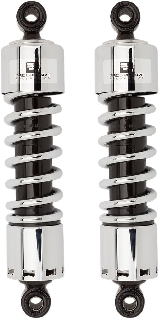 Progressive Suspension 412 Series Shocks 412 Series without Covers Shock Absorber Black Chrome Rear Coilover Monotube Steel Pair