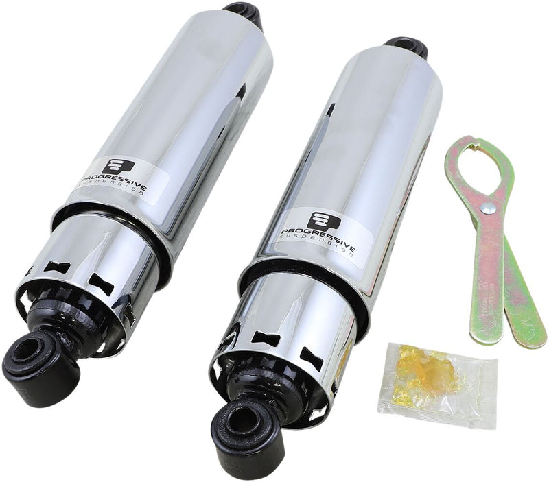 Progressive Suspension 412 Series Shocks 412 Series with Covers Shock Absorber Black Chrome Rear Coilover Monotube Steel Pair - 412-4035C