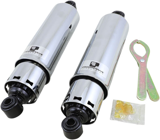 Progressive Suspension 412 Series Shocks 412 Series with Covers Shock Absorber Black Chrome Rear Coilover Monotube Steel Pair